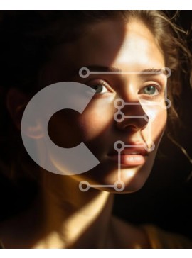 Intra Συλλεκτικό Ξύλινο Παζλ Plywood  4mm - Σοβαρό πορτρέτο μιας νεαρής γυναίκας με μακριά σγουρά μαλλιά και κίτρινο πουκάμισο Σε Ξύλινο Κουτί - Διαστάσεις Puzzle: 10x10 cm – 25 κομμάτια