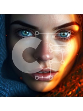 Intra Συλλεκτικό Ξύλινο Παζλ Plywood  4mm - Σοβαρό πορτρέτο μιας γυναίκας με μπλε μάτια και σγουρά μαλλιά Σε Ξύλινο Κουτί - Διαστάσεις Puzzle: 10x10 cm – 25 κομμάτια