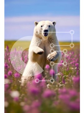 Σετ των 2 Intra Συλλεκτικό Ξύλινο Παζλ Plywood  4mm - Εκπληκτική εικόνα μιας πολικής αρκούδας σε ένα χωράφι με μοβ λουλούδια Σε Ξύλινο Κουτί - Διαστάσεις: 10x10 cm – 25 κομμάτια