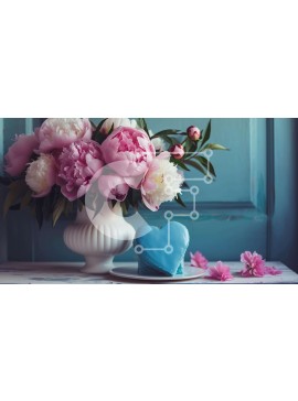 Intra Συλλεκτικό Ξύλινο Παζλ Plywood  4mm - Ανοιξιάτικα λουλούδια και κέικ Ρύθμιση τραπεζιού Σε Ξύλινο Κουτί - Διαστάσεις Puzzle: 10x10 cm – 25 κομμάτια