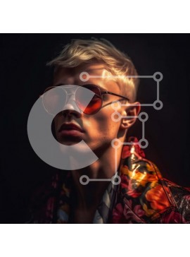 Intra Συλλεκτικό Ξύλινο Παζλ Plywood  4mm - Σοβαρός νεαρός άνδρας με πολύχρωμο σακάκι και γυαλιά ηλίου Σε Ξύλινο Κουτί - Διαστάσεις Puzzle: 10x10 cm – 25 κομμάτια