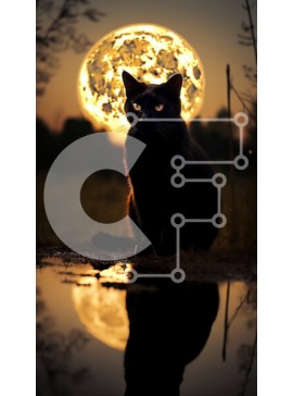 Σετ των 2 Intra Συλλεκτικό Ξύλινο Παζλ Plywood  4mm - Σαγηνευτική εικόνα της μαύρης γάτας και της πανσέληνου το σούρουπο Σε Ξύλινο Κουτί - Διαστάσεις: 10x10 cm – 25 κομμάτια