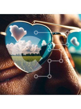 Σετ των 2 Intra Συλλεκτικό Ξύλινο Παζλ Plywood  4mm - Γυαλιά ηλίου σε σχήμα καρδιάς με αντανακλάσεις στο σύννεφο Σε Ξύλινο Κουτί - Διαστάσεις: 10x10 cm – 25 κομμάτια