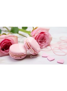 Σετ των 2 Intra Συλλεκτικό Ξύλινο Παζλ Plywood  4mm - Ροζ αμυγδαλωτά και τριαντάφυλλα σε ένα λευκό τραπέζι Σε Ξύλινο Κουτί - Διαστάσεις: 10x10 cm – 25 κομμάτια