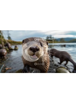 Intra Συλλεκτικό Ξύλινο Παζλ Plywood  4mm - Περίεργη βίδρα που στέκεται δίπλα στο νερό Σε Ξύλινο Κουτί - Διαστάσεις: 10x10 cm – 25 κομμάτια