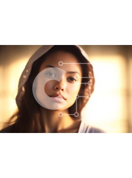 Intra Συλλεκτικό Ξύλινο Παζλ Plywood  4mm - Σοβαρή νεαρή γυναίκα με λευκό κουκούλα που κοιτάζει την κάμερα Σε Ξύλινο Κουτί - Διαστάσεις Puzzle: 10x10 cm – 25 κομμάτια