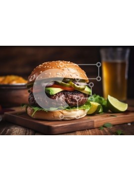 Σετ των 2 Intra Συλλεκτικό Ξύλινο Παζλ Plywood  4mm - Ζουμερό μοσχαρίσιο μπιφτέκι με αβοκάντο, μαρούλι και ντομάτα σε ξύλινη σανίδα - Φωτογραφία Αρχείου Σε Ξύλινο Κουτί - Διαστάσεις: 10x10 cm – 25 κομμάτια