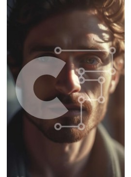 Intra Συλλεκτικό Ξύλινο Παζλ Plywood  4mm - Σοβαρός άνδρας με σγουρά μαλλιά και γένια σε πορτρέτο με μαύρο σακάκι Σε Ξύλινο Κουτί - Διαστάσεις Puzzle: 10x10 cm – 25 κομμάτια