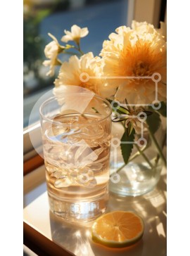 Σετ των 2 Intra Συλλεκτικό Ξύλινο Παζλ Plywood  4mm - Όμορφη εικόνα λευκών λουλουδιών με φέτα λεμονιού σε ένα ηλιόλουστο περβάζι Σε Ξύλινο Κουτί - Διαστάσεις: 10x10 cm – 25 κομμάτια