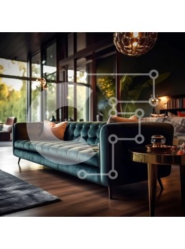 Intra Συλλεκτικό Ξύλινο Παζλ Plywood  4mm - Κομψό σαλόνι με πράσινο βελούδινο καναπέ και μεγάλα παράθυρα Σε Ξύλινο Κουτί - Διαστάσεις Puzzle: 10x10 cm – 25 κομμάτια