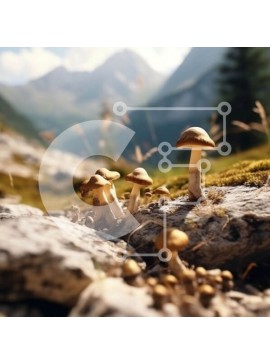 Intra Συλλεκτικό Ξύλινο Παζλ Plywood  4mm - Όμορφη εικόνα μανιταριών με φόντο το βουνό Σε Ξύλινο Κουτί - Διαστάσεις: 10x10 cm – 25 κομμάτια