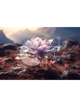 Intra Συλλεκτικό Ξύλινο Παζλ Plywood  4mm - Εκπληκτική εικόνα ενός μωβ λουλουδιού σε βραχώδες έδαφος με βουνά στο φόντο Σε Ξύλινο Κουτί - Διαστάσεις: 10x10 cm – 25 κομμάτια