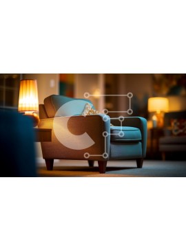 Intra Συλλεκτικό Ξύλινο Παζλ Plywood  4mm - Άνετη μπλε πολυθρόνα με φωτιστικό στη γωνία του δωματίου Σε Ξύλινο Κουτί - Διαστάσεις Puzzle: 10x10 cm – 25 κομμάτια