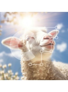 Intra Συλλεκτικό Ξύλινο Παζλ Plywood  4mm - Αξιολάτρευτη κοντινή εικόνα του προσώπου ενός αρνιού με τον ήλιο να λάμπει στο φόντο Σε Ξύλινο Κουτί - Διαστάσεις: 10x10 cm – 25 κομμάτια