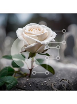 Intra Συλλεκτικό Ξύλινο Παζλ Plywood  4mm - Ειρηνική εικόνα ενός λευκού τριαντάφυλλου σε μια ταφόπλακα σε ένα νεκροταφείο Σε Ξύλινο Κουτί - Διαστάσεις: 10x10 cm – 25 κομμάτια