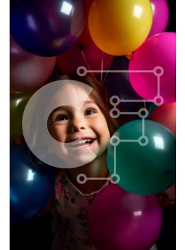 Intra Συλλεκτικό Ξύλινο Παζλ Plywood  4mm - Χαμογελώντας νεαρό κορίτσι με πολύχρωμα μπαλόνια Σε Ξύλινο Κουτί - Διαστάσεις Puzzle: 10x10 cm – 25 κομμάτια