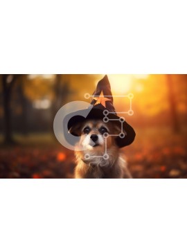 Intra Συλλεκτικό Ξύλινο Παζλ Plywood  4mm - Χαριτωμένο σκυλί με καπέλο μάγισσας Σε Ξύλινο Κουτί - Διαστάσεις: 10x10 cm – 25 κομμάτια