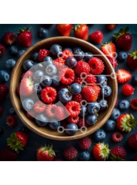 Σετ των 2 Intra Συλλεκτικό Ξύλινο Παζλ Plywood  4mm - Νόστιμα και φρέσκα μούρα σε ένα ξύλινο μπολ σε σκούρο φόντο Σε Ξύλινο Κουτί - Διαστάσεις: 10x10 cm – 25 κομμάτια