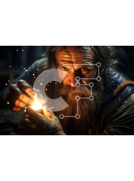 Intra Συλλεκτικό Ξύλινο Παζλ Plywood  4mm - Έντονο πορτρέτο ενός άνδρα με γένια και μουστάκι που κρατά ένα κερί Σε Ξύλινο Κουτί - Διαστάσεις Puzzle: 10x10 cm – 25 κομμάτια