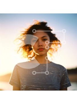 Intra Συλλεκτικό Ξύλινο Παζλ Plywood  4mm - Όμορφη εικόνα της νεαρής γυναίκας που στέκεται μπροστά από το νερό στο ηλιοβασίλεμα Σε Ξύλινο Κουτί - Διαστάσεις Puzzle: 10x10 cm – 25 κομμάτια