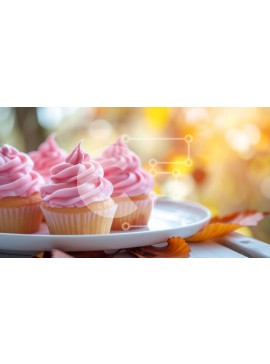 Σετ των 2 Intra Συλλεκτικό Ξύλινο Παζλ Plywood  4mm - Ροζ Cupcakes με θέμα το φθινόπωρο σε λευκό πιάτο με φύλλα Σε Ξύλινο Κουτί - Διαστάσεις: 10x10 cm – 25 κομμάτια