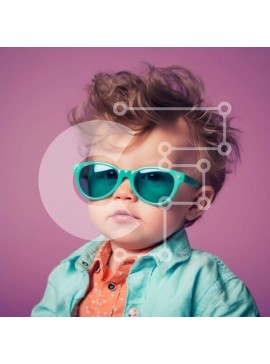 Intra Συλλεκτικό Ξύλινο Παζλ Plywood  4mm - Αξιολάτρευτη εικόνα ενός παιδιού με γυαλιά ηλίου και πολύχρωμο πουκάμισο Σε Ξύλινο Κουτί - Διαστάσεις Puzzle: 10x10 cm – 25 κομμάτια