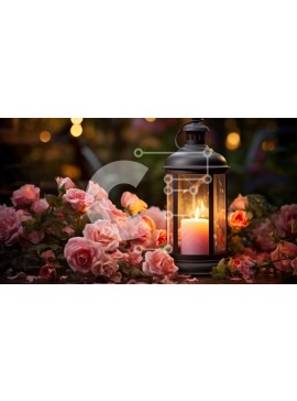 Σετ των 2 Intra Συλλεκτικό Ξύλινο Παζλ Plywood  4mm - Κερί φαναριού που περιβάλλεται από ροζ τριαντάφυλλα Σε Ξύλινο Κουτί - Διαστάσεις: 10x10 cm – 25 κομμάτια