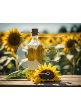 Σετ των 2 Intra Συλλεκτικό Ξύλινο Παζλ Plywood  4mm - Μπουκάλι ηλιέλαιου σε ξύλινο τραπέζι με χωράφι ηλίανθου Σε Ξύλινο Κουτί - Διαστάσεις: 10x10 cm – 25 κομμάτια