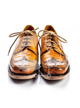 Σετ των 2 Intra Συλλεκτικό Ξύλινο Παζλ Plywood  4mm - Κομψά δερμάτινα παπούτσια σε καφέ χρώμα με διακοσμητικές ραφές και κορδόνια Σε Ξύλινο Κουτί - Διαστάσεις: 10x10 cm – 25 κομμάτια