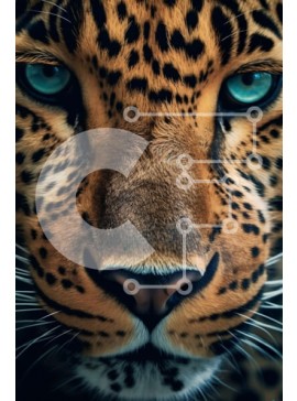 Σετ των 2 Intra Συλλεκτικό Ξύλινο Παζλ Plywood  4mm - Εκπληκτική κοντινή εικόνα του προσώπου μιας λεοπάρδαλης με μπλε μάτια Σε Ξύλινο Κουτί - Διαστάσεις: 10x10 cm – 25 κομμάτια