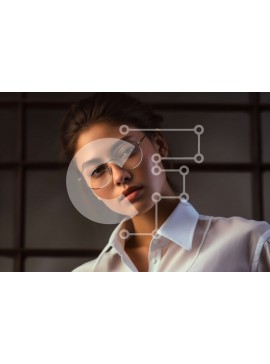 Intra Συλλεκτικό Ξύλινο Παζλ Plywood  4mm - Κομψό πορτρέτο μιας νεαρής γυναίκας με γυαλιά και λευκό πουκάμισο Σε Ξύλινο Κουτί - Διαστάσεις Puzzle: 10x10 cm – 25 κομμάτια