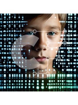 Intra Συλλεκτικό Ξύλινο Παζλ Plywood  4mm - Νεαρό αγόρι μπροστά από το αφηρημένο ψηφιακό υπόβαθρο Σε Ξύλινο Κουτί - Διαστάσεις Puzzle: 10x10 cm – 25 κομμάτια