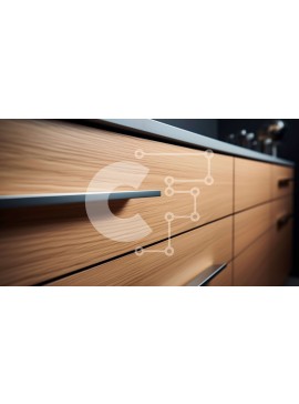 Intra Συλλεκτικό Ξύλινο Παζλ Plywood  4mm - Κοντινό πλάνο ξύλινου ντουλαπιού κουζίνας με λαβή από ανοξείδωτο χάλυβα Σε Ξύλινο Κουτί - Διαστάσεις Puzzle: 10x10 cm – 25 κομμάτια