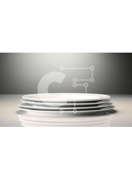 Intra Συλλεκτικό Ξύλινο Παζλ Plywood  4mm - Στοίβα από λευκά πιάτα σε ένα τραπέζι Σε Ξύλινο Κουτί - Διαστάσεις Puzzle: 10x10 cm – 25 κομμάτια