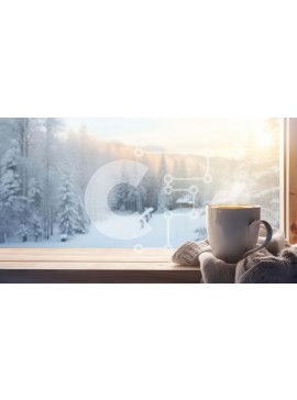 Intra Συλλεκτικό Ξύλινο Παζλ Plywood  4mm - Ζεστός καφές με φόντο τα χιονισμένα βουνά Σε Ξύλινο Κουτί - Διαστάσεις Puzzle: 10x10 cm – 25 κομμάτια