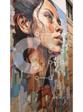 Intra Συλλεκτικό Ξύλινο Παζλ Plywood  4mm - Κομψό πορτρέτο μιας γυναίκας μπροστά από τον τοίχο γκράφιτι και το αστικό τοπίο Σε Ξύλινο Κουτί - Διαστάσεις Puzzle: 10x10 cm – 25 κομμάτια
