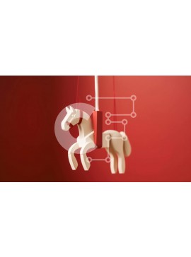 Intra Συλλεκτικό Ξύλινο Παζλ Plywood  4mm - Λευκό Ξύλινο Άλογο Κρεμασμένο από το Ταβάνι Σε Ξύλινο Κουτί - Διαστάσεις Puzzle: 10x10 cm – 25 κομμάτια