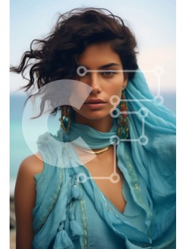 Intra Συλλεκτικό Ξύλινο Παζλ Plywood  4mm - Όμορφη εικόνα μιας γυναίκας με μπλε σάλι στη βραχώδη ακτή Σε Ξύλινο Κουτί - Διαστάσεις Puzzle: 10x10 cm – 25 κομμάτια