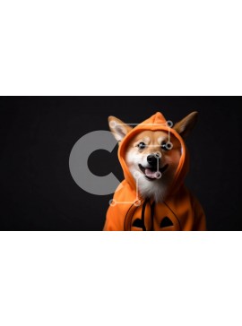 Σετ των 2 Intra Συλλεκτικό Ξύλινο Παζλ Plywood  4mm - Σκύλος Corgi με κοστούμι κολοκύθας σε μαύρο φόντο Σε Ξύλινο Κουτί - Διαστάσεις: 10x10 cm – 25 κομμάτια