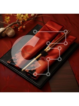 Σετ των 2 Intra Συλλεκτικό Ξύλινο Παζλ Plywood  4mm - Τραπεζαρία με ανατολίτικο θέμα με ξυλάκια και κόκκινες χαρτοπετσέτες Σε Ξύλινο Κουτί - Διαστάσεις: 10x10 cm – 25 κομμάτια