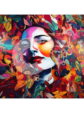 Σετ των 2 Intra Συλλεκτικό Ξύλινο Παζλ Plywood  4mm - Πολύχρωμο floral πορτρέτο γυναίκας Σε Ξύλινο Κουτί - Διαστάσεις: 10x10 cm – 25 κομμάτια