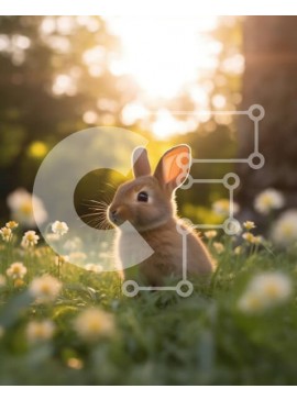 Σετ των 2 Intra Συλλεκτικό Ξύλινο Παζλ Plywood  4mm - Όμορφη εικόνα ενός κουνελιού σε ένα χωράφι με μαργαρίτες στο ηλιοβασίλεμα Σε Ξύλινο Κουτί - Διαστάσεις: 10x10 cm – 25 κομμάτια