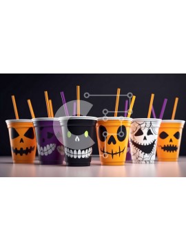 Intra Συλλεκτικό Ξύλινο Παζλ Plywood  4mm - Πλαστικά ποτήρια για Halloween Party με διακοσμητικά από κολοκύθες Σε Ξύλινο Κουτί - Διαστάσεις Puzzle: 10x10 cm – 25 κομμάτια