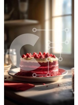 Σετ των 2 Intra Συλλεκτικό Ξύλινο Παζλ Plywood  4mm - Νόστιμη εικόνα κόκκινου βελούδου κέικ με σμέουρα σε ένα πιάτο Σε Ξύλινο Κουτί - Διαστάσεις: 10x10 cm – 25 κομμάτια