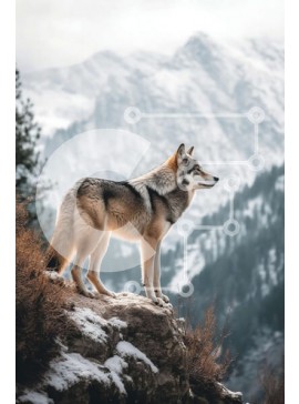 Σετ των 2 Intra Συλλεκτικό Ξύλινο Παζλ Plywood  4mm - Όμορφη εικόνα του γκρίζου λύκου σε βραχώδη έξαρση με θέα στη χιονισμένη οροσειρά Σε Ξύλινο Κουτί - Διαστάσεις: 10x10 cm – 25 κομμάτια