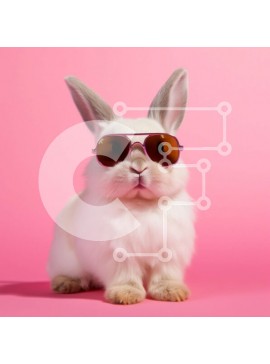 Intra Συλλεκτικό Ξύλινο Παζλ Plywood  4mm - Χαριτωμένη εικόνα ενός κουνελιού που φοράει γυαλιά ηλίου σε ροζ φόντο Σε Ξύλινο Κουτί - Διαστάσεις: 10x10 cm – 25 κομμάτια