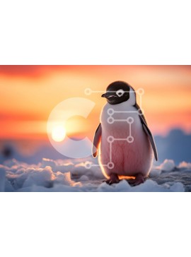 Intra Συλλεκτικό Ξύλινο Παζλ Plywood  4mm - Πιγκουίνος που στέκεται στη χιονισμένη επιφάνεια με το ηλιοβασίλεμα στο φόντο Σε Ξύλινο Κουτί - Διαστάσεις: 10x10 cm – 25 κομμάτια