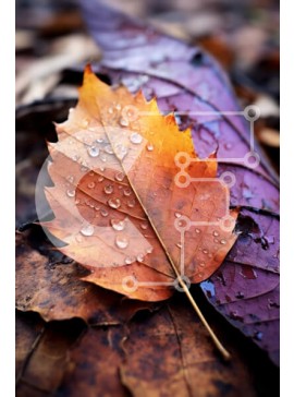 Σετ των 2 Intra Συλλεκτικό Ξύλινο Παζλ Plywood  4mm - Πορτοκαλί και καφέ φύλλο με σταγονίδια νερού Σε Ξύλινο Κουτί - Διαστάσεις: 10x10 cm – 25 κομμάτια