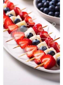 Σετ των 2 Intra Συλλεκτικό Ξύλινο Παζλ Plywood  4mm - Σουβλάκια φρούτων στο άσπρο πιάτο Σε Ξύλινο Κουτί - Διαστάσεις: 10x10 cm – 25 κομμάτια