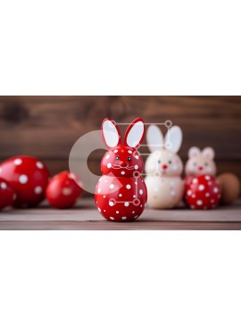 Intra Συλλεκτικό Ξύλινο Παζλ Plywood  4mm - Κόκκινα και λευκά ειδώλια λαγουδάκι με ξύλινα αυγά Σε Ξύλινο Κουτί - Διαστάσεις: 10x10 cm – 25 κομμάτια